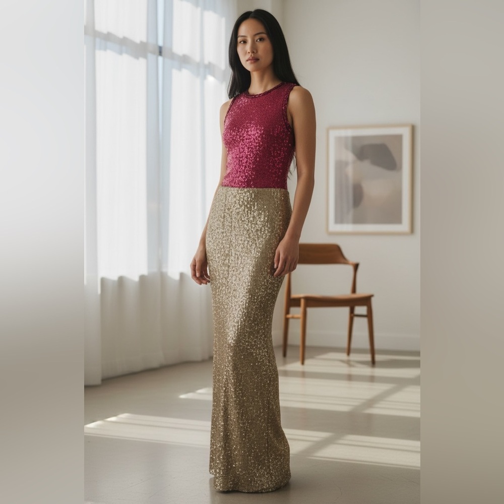 Anthropology/Line & Dot 💕💋Elegant Sequin Maxi Skirt in Gold